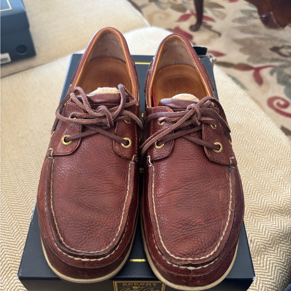 Sperry Men's Top Slide Brown Leather Boat Shoes (Gold Cup Collection)